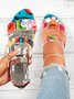 Sandales Antidérapantes Bloc de Couleur Été Fête Imprimé PU Talon de Bloc ÉPINGLES Style à Enfiler Chaussures Officielles pour Femmes