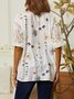 Chemises Floral Printemps / Automne en Lin en Lin Aucune élasticité Quotidien Manches 3/4 Droit Dentelle pour Femmes