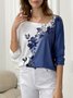 T-shirt  Femme Décontracté Floral  Micro-élasticité Ample  Manche LongueRégulier H-ligne Régulier