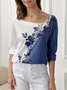 T-shirt  Femme Décontracté Floral  Micro-élasticité Ample  Manche LongueRégulier H-ligne Régulier