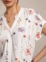 Blouses Femmes Décontracté Floral Été Coton Boutonné Quotidien Ample Droit T.-N.-L.