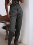 Jeans Femmes Décontracté Toutes Les Saisons Unicolore Zip Aucune élasticité Quotidien Ample Toile de Jean Droit