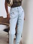 Jeans Femmes Décontracté Toutes Les Saisons Unicolore Zip Aucune élasticité Quotidien Ample Toile de Jean Droit