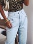 Jeans Femmes Décontracté Toutes Les Saisons Unicolore Zip Aucune élasticité Quotidien Ample Toile de Jean Droit