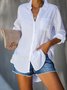 Chemisier Décontracté Été Solide Poches Micro-élasticité Naturelle Ajustement Mélange de Coton Régulier pour Femme