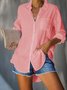 Chemisier Décontracté Été Solide Poches Micro-élasticité Naturelle Ajustement Mélange de Coton Régulier pour Femme