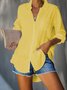Chemisier Décontracté Été Solide Poches Micro-élasticité Naturelle Ajustement Mélange de Coton Régulier pour Femme