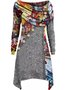 Robes Rayé Vintage Hiver Micro-élasticité Quotidien Grande Taille Manches Longues Col Ras du Cou Mélange de Coton pour Femme