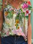 T-shirt Décontracté Floral Été Col en V Haute élasticité Quotidien Manches courtes Ample Régulier pour Femme