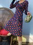 Robes Décontracté Floral Printemps / Automne Col V Poids Moyen à Haute Élasticité Manches Longues Adapté en Mélangé de Coton pour Femmes