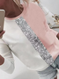 T-shirt Bloc de Couleur Décontracté Printemps Col Rond Léger Micro-élasticité Mélange de Coton Regular H-Line pour Femme