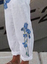 Pantalon décontracté Floral Lin Printemps Taille haute Micro-élasticité Date Taille élastique Coton H-Line pour Femme