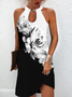 Boho Floral Summer Polyester A-line Halter Beach Skirt A-Line pour femme