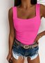 Top Débardeur Tops Femmes Plain Été Décontracté Aucune élasticité Quotidien Jersey Sans Manches Col Rond Régulier