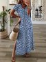 Robes Floral Été Décontracté Col V Naturel Léger Jersey Standard Trapèze pour Femmes