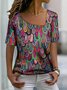 Haut Femme Ombre Décontracté été Polyester  Manches courtes Coupe Asymétrique Cou Régulier