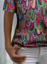 Haut Femme Ombre Décontracté été Polyester  Manches courtes Coupe Asymétrique Cou Régulier