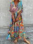 Robes Décontracté Ethnique Eté Col en V Taille Haute Léger Micro-élasticité Quotidien Maxi pour Femme