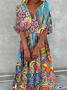 Robes Décontracté Ethnique Eté Col en V Taille Haute Léger Micro-élasticité Quotidien Maxi pour Femme
