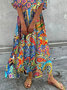 Robes Décontracté Ethnique Eté Col en V Taille Haute Léger Micro-élasticité Quotidien Maxi pour Femme