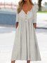 Robe Femme Plain Simple  Boutonné Naturel  Mi-longue Ligne X Régulier