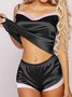 Shorts Ensembles Sexy Bloc de Couleur Toutes Les Saisons Satin Micro-Élasticité Noël 1 jeu Pull-over Domestique pour Femmes