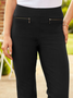 Mode Pantalons Décontracté Plain Automne Zip à Haute Élasticité Coupe Régulière Pantalon droit Long Régulier pour Femmes