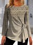 Tops Femmes Décontracté Ethnique Hiver Micro-Élasticité Quotidien Coupe Régulière Manches Longues Col Rond Régulier