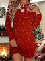 Robes Noël Décontracté Hiver Naturel Quotidien Noël Manches Longues Coton-Mélange Régulier pour Femmes
