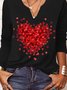 T-shirts Décontracté Printemps / Automne Coeur/cordé Col V Quotidien Jersey Standard Manches Longues Régulier pour Femmes