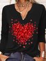 T-shirts Décontracté Printemps / Automne Coeur/cordé Col V Quotidien Jersey Standard Manches Longues Régulier pour Femmes