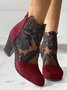 Bottes Femme Bloc de Couleur Automne Élégant Zip Respirable Fête Talon de Bloc PU Sandales Bottes
