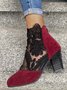 Bottes Femme Bloc de Couleur Automne Élégant Zip Respirable Fête Talon de Bloc PU Sandales Bottes