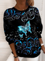 Sweat-shirts Femmes Papillon Boho Printemps Polyester Micro-élasticité Ample Manches Longues Col Rond Régulier