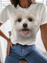 T-shirt Femmes Décontracté Chien Printemps Naturel Quotidien Coupe Régulière Coton Et Lin Col Rond Régulier