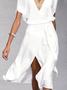 Robes Femmes Plain Été Rue Polyester Col V Naturel Coupe Régulière Mi-longue Ligne X