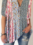 Chemises Femmes Décontracté Floral Été Polyester Col V Quotidien Ample Droit Régulier