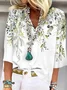 Chemises Décontracté Floral Printemps / Automne Polyester Col V Micro-élasticité Meilleure vente Manches 3/4 Régulier pour Femmes