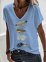 T-shirts Décontracté Été à Motif de Plume Col V Aucune élasticité Quotidien Jersey Droit CF pour Femmes