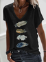 T-shirts Décontracté Été à Motif de Plume Col V Aucune élasticité Quotidien Jersey Droit CF pour Femmes