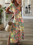 Robes Femmes Décontracté Floral Été Tricoté Naturel Maxi Manches Courtes Robe t-shirt Non Ceinture