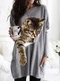 Robes Femmes Décontracté Printemps / Automne Chat Naturel Quotidien Mi-longue Col Rond Robe t-shirt Non