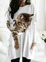 Robes Femmes Décontracté Printemps / Automne Chat Naturel Quotidien Mi-longue Col Rond Robe t-shirt Non