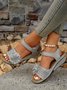 Sandales Compensées Femmes Rétro Floral Été Talon de Bloc Toit ouvert PU de Grande Taille PU Sandales Compensées