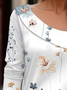T-shirts Décontracté Floral Printemps / Automne Tricoté Micro-élasticité Manches Longues Régulier Droit Régulier pour Femmes