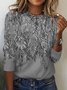 T-shirts Décontracté Floral Printemps / Automne Micro-élasticité Quotidien Ample Manches Longues Col Rond Régulier pour Femmes