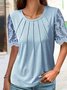 Chemises Décontracté Plain Été Dentelle Jersey Manches Courtes Col Rond Droit Élasticité moyenne pour Femmes