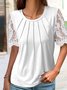 Chemises Décontracté Plain Été Dentelle Jersey Manches Courtes Col Rond Droit Élasticité moyenne pour Femmes