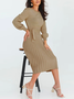Robes Femmes Plain Printemps / Automne Élégant Taille Haute Aucune élasticité Ample Mi-longue Col Rond Robe Pull