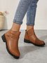 Bottes Rétro Plain Automne Quotidien Boucle Talon Bas Bout Fermé PU PU pour Femmes